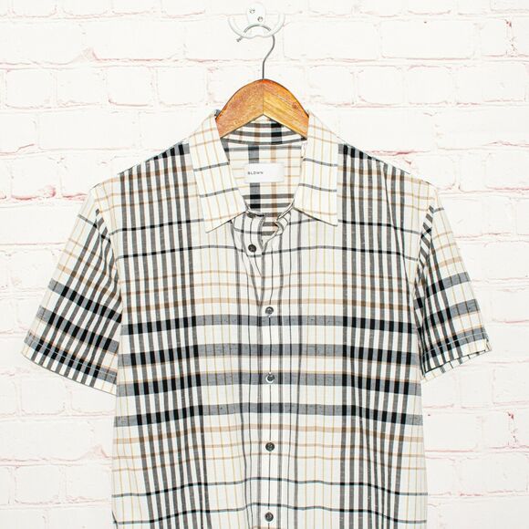 BLDWN $138 Modern Relaxed Button up Julian Shirt Short Sleeve Plaid Sz Small - Picture 5 of 8